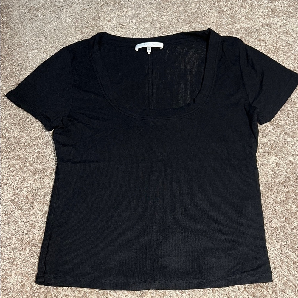 Frame Denim Classic Black Rib Short Sleeve Top